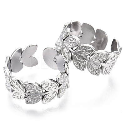 Non-Tarnish 304 Stainless Steel Leaf Cuff Rings LS-RJEW-N038-110P-1