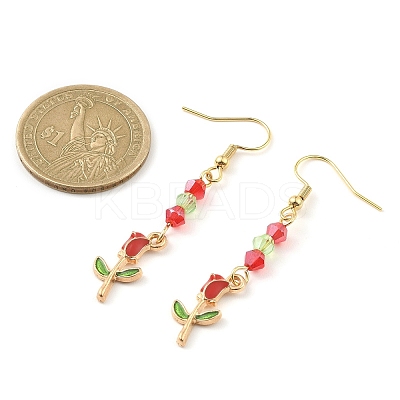 Valentine's Day Theme Alloy Enamel Rose Dangle Earrings with Glass Beaded EJEW-JE05336-1