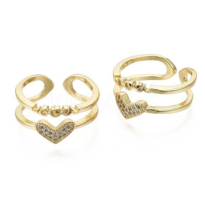 Brass Micro Pave Clear Cubic Zirconia Cuff Rings RJEW-S044-097-NF-1