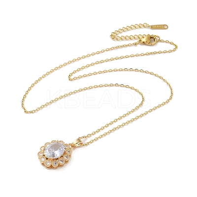 Brass Micro Pave Cubic Zirconia Pendant Necklaces NJEW-E106-11KCG-03-1