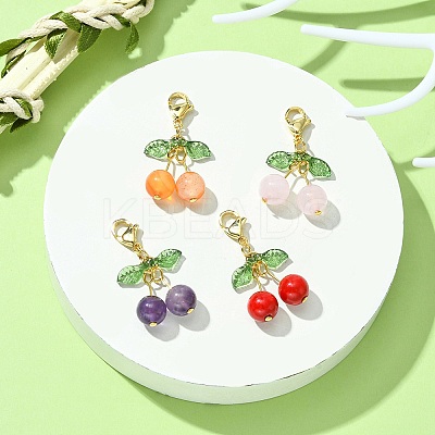 Cherry Natural Gemstone Pendant Decorations HJEW-TA00098-1