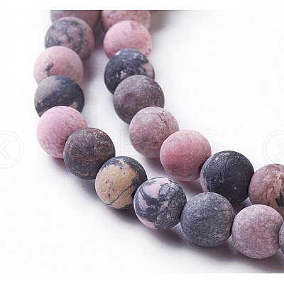 Frosted Natural Rhodonite Round Bead Strands G-E487-12-4mm-1