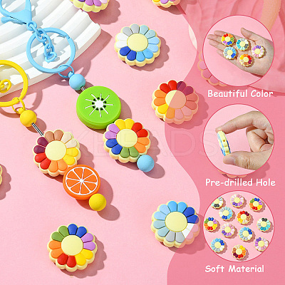 20Pcs 5 Colors Flower Food Grade Eco-Friendly Silicone Focal Beads SIL-CJ0002-28-1