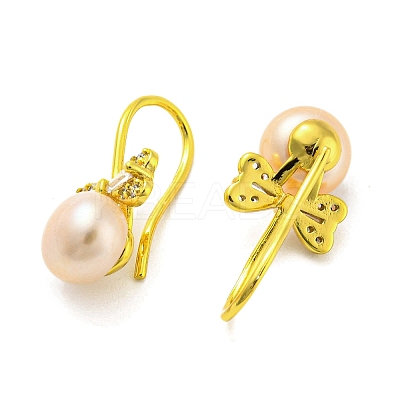 Cubic Zirconia Bowknot Dangle Earrings with Natural Pearl EJEW-Z020-01G-1