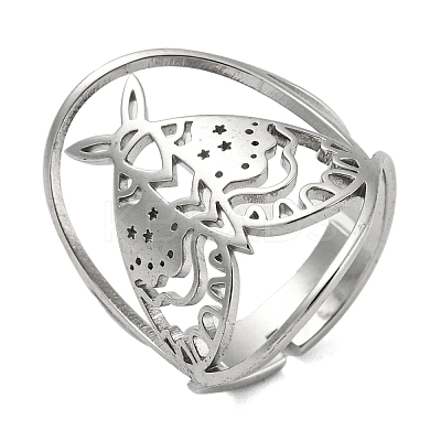 Non-Tarnish 304 Stainless Steel Moth Adjustable Rings RJEW-G306-01P-1