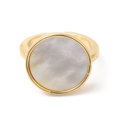 Natural Shell Flat Round Open Cuff Rings RJEW-L106-013G-1