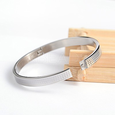 Tarnish Resistant Carve Rhombus 304 Stainless Steel Bangles BJEW-H0003-24A-1