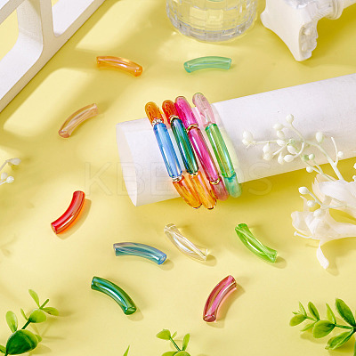 50Pcs UV Plating Transparent Rainbow Iridescent Acrylic Beads OACR-TA0004-19-1