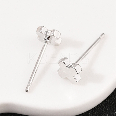 Brass Cross Stud Earrings for Women EJEW-G441-06C-P-1