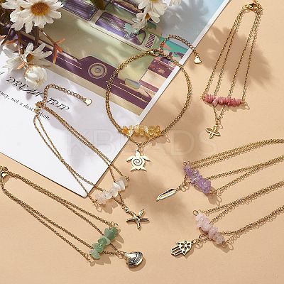 304 Stainless Steel Multi-Strand Charm Anklets AJEW-AN00511-1