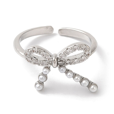 Bowknot Brass Micro Pave Clear Cubic Zirconia Open Cuff Rings for Women LS-RJEW-C098-06P-1