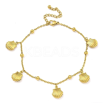 PVD Vacuum Plating Summer Beach 304 Stainless Steel Cable Chains Shell Shaped Charm Bracelets BJEW-P334-05G-1