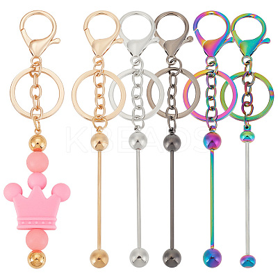5Pcs 5 Style Metal Bar Beadable Keychain for Jewelry Making DIY Crafts KEYC-PH0001-96-1