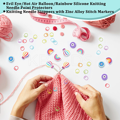 Evil Eye/Hot Air Balloon/Rainbow Silicone Knitting Needle Point Protectors SIL-NB0001-36-1