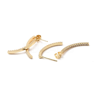 Clear Cubic Zirconia Double Curved Bar Front Back Dangle Stud Earrings EJEW-F281-23G-1