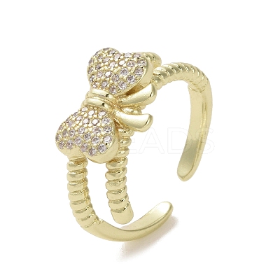 Brass Micro Pave Cubic Zirconia Open Cuff Ring RJEW-K256-58C-G-1