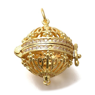 Rack Plating Brass Micro Pave Cubic Zirconia Bead Cage Pendants KK-M313-12G-01-1