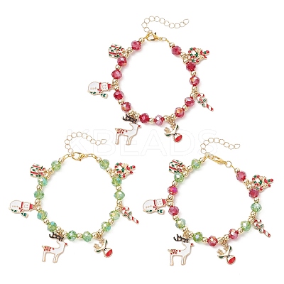 3Pcs 3 Colors Christmas Alloy Enamel Charm Bracelets BJEW-JB12077-1