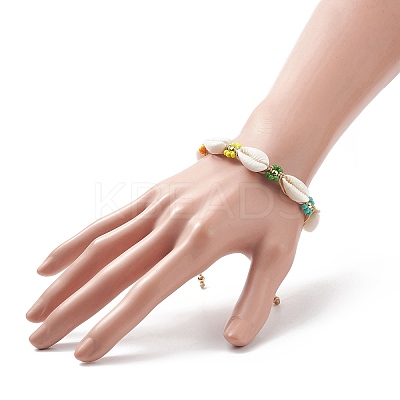 Natural Cowrie Shell & Glass Seed Flower Braided Bead Bracelets for Women BJEW-TA00206-1