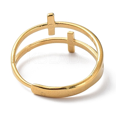 Ion Plating(IP) 304 Stainless Steel Hollow Cross Adjustable Rings RJEW-D006-01G-1