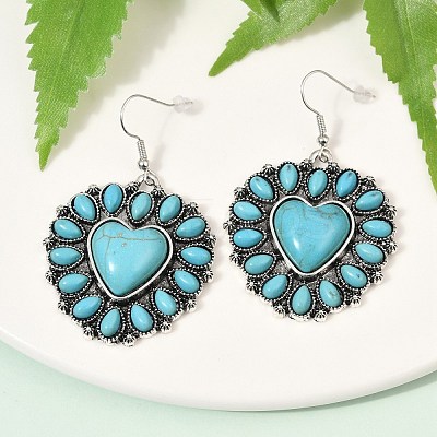 Alloy Synthetic Turquoise Dangle Earrings for Women LS-EJEW-U053-11AS-1