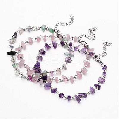 Natural Gemstone Chip Beaded Anklets AJEW-AN00175-1