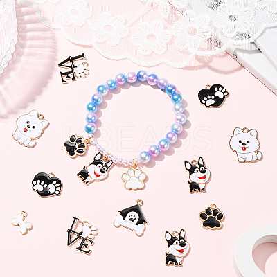 32Pcs 8 Styles Alloy Enamel Paw Print Pendants ENAM-SC0007-29-1