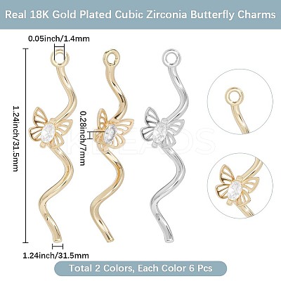 12Pcs 2 Colors Brass Micro Pave Cubic Zirconia Pendants KK-BBC0019-70-1
