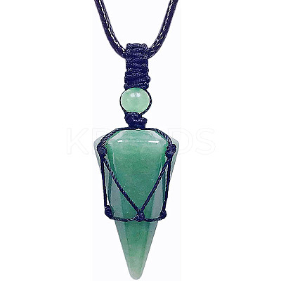 Natural Green Aventurine Cone Pendant Necklaces LS-PW-WG75823-02-1