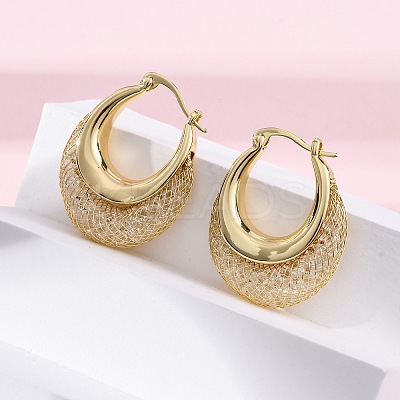 Brass Clear Cubic Zirconia Hoop Earrings EJEW-R025-36G-1
