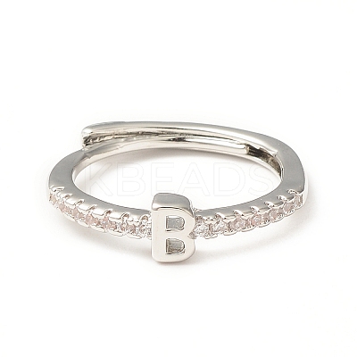 Clear Cubic Zirconia Initial Letter Adjustable Ring RJEW-C052-01P-B-1