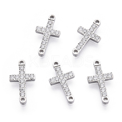 316 Surgical Stainless Steel Clear Cubic Zirconia Connector Charms X-STAS-ZX042-22S-1