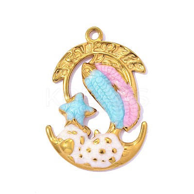 304 Stainless Steel Enamel Pendants STAS-OY017-33G-1