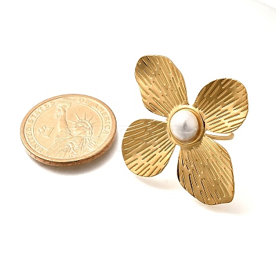 Flower Stainless Steel Open Cuff Ring for Women LS-RJEW-R006-02G-1