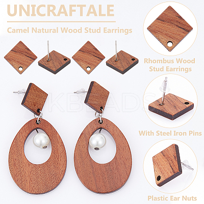 30Pcs Camel Natural Wood Stud Earrings EJEW-UN0002-33B-1