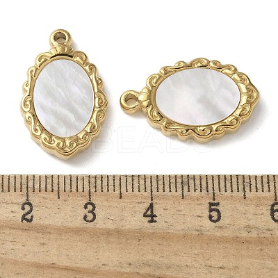 Oval 304 Stainless Steel Natural Shell Pendants Ion Plating(IP) STAS-U037-01G-02-1