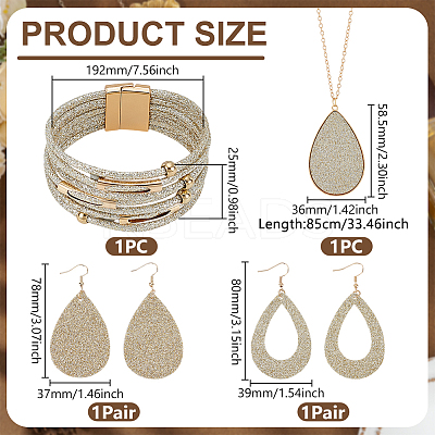 Imitation Leather Teardrop Pendant Necklace & Dangle Earrings & Multi-Strand Bracelet SJEW-UN0001-18A-1