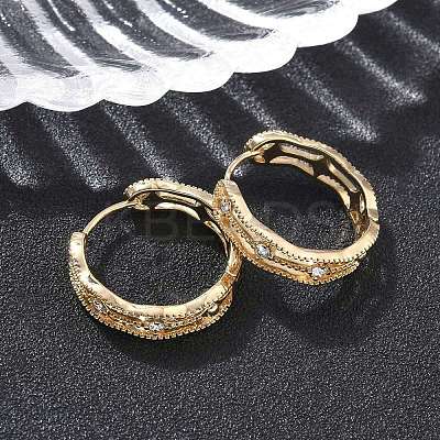 Brass Clear Cubic Zirconia Rectangle Hoop Earrings EJEW-D320-06G-1