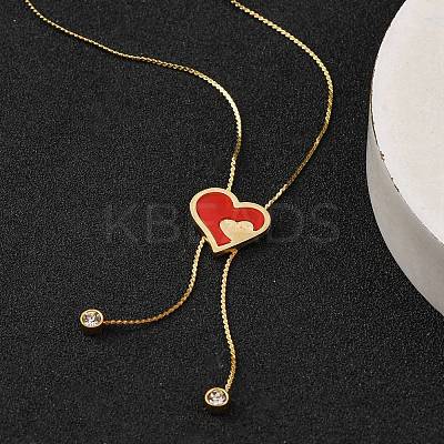 PVD Vacuum Plating 304 Stainless Steel Enamel Heart Pendant Necklaces NJEW-C063-04G-1