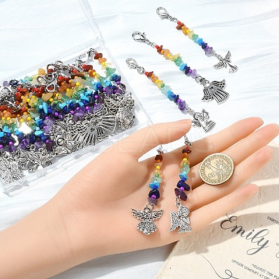 30Pcs 5 Styles Chakra Natural & Synthetic Gemstone Chips & Alloy Angel Pendant Decoration HJEW-YW00067-1