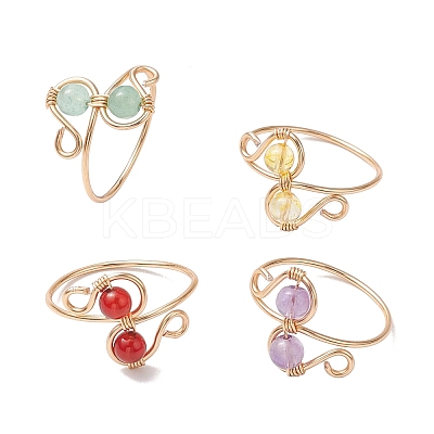 Round Natural Gemstone Finger Ring RJEW-TA00130-1