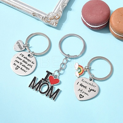 1Pc Mother's Day Gift 201 Stainless Steel Heart with Word Remember I Love You Mom Keychains KEYC-FS0001-11-1