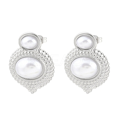 304 Stainless Steel ABS Plastic Imitation Pearl Oval Stud Earrings EJEW-Z141-01P-1