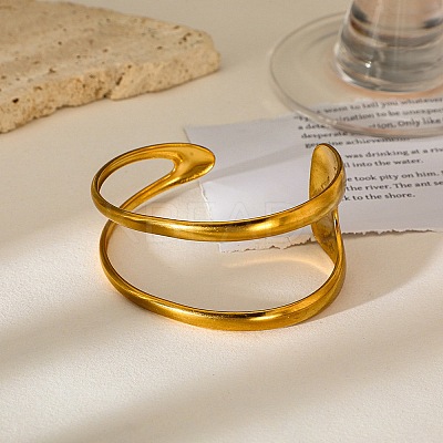 304 Stainless Steel Cuff Bangles for Women BJEW-B147-03G-1