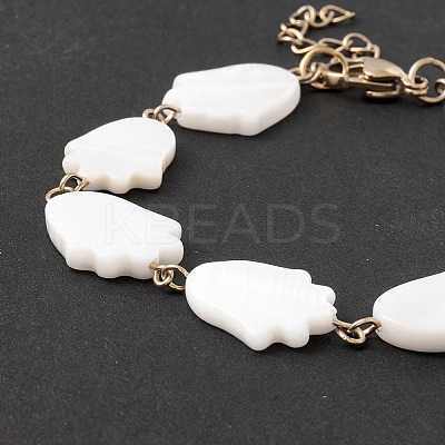 Natural Shell Tulip Link Chain Bracelet BJEW-C015-04G-1