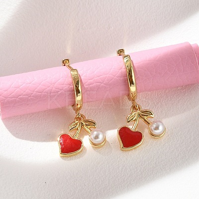 Heart Brass ABS Imitation Pearl Hoop Earrings EJEW-M077-18G-1