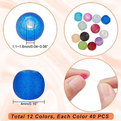480pcs 12 Colors Transparent Frosted Glass Beads Strands GLAA-PH0002-44-1