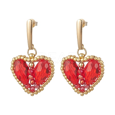 Heart Glass Dangle Stud Earrings EJEW-MZ00675-1