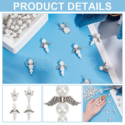 40Pcs 4 Styles Wing Alloy Pendants PALLOY-HY00034-1