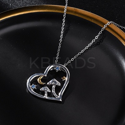 Brass Blue Cubic Zirconia Mushroom Heart Pendant Necklaces for Women LS-NJEW-C067-01P-1